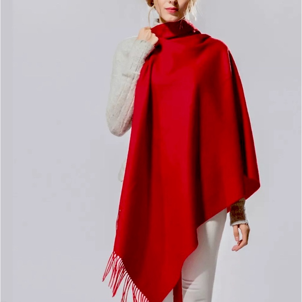 100% Cashmere Made in Scotland Oversized Wrap Shawl Scarf Throw XXL Red NEW